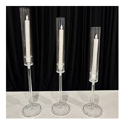 Set de 3 bougeoirs plexi transparents H60-H55-H50 cm LOCATION