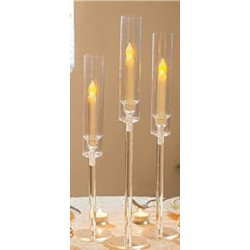 Set de 3 bougeoirs plexi transparents H60-H55-H50 cm LOCATION