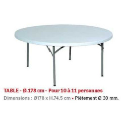 Table ronde 10 pers blanche diam 180cm location