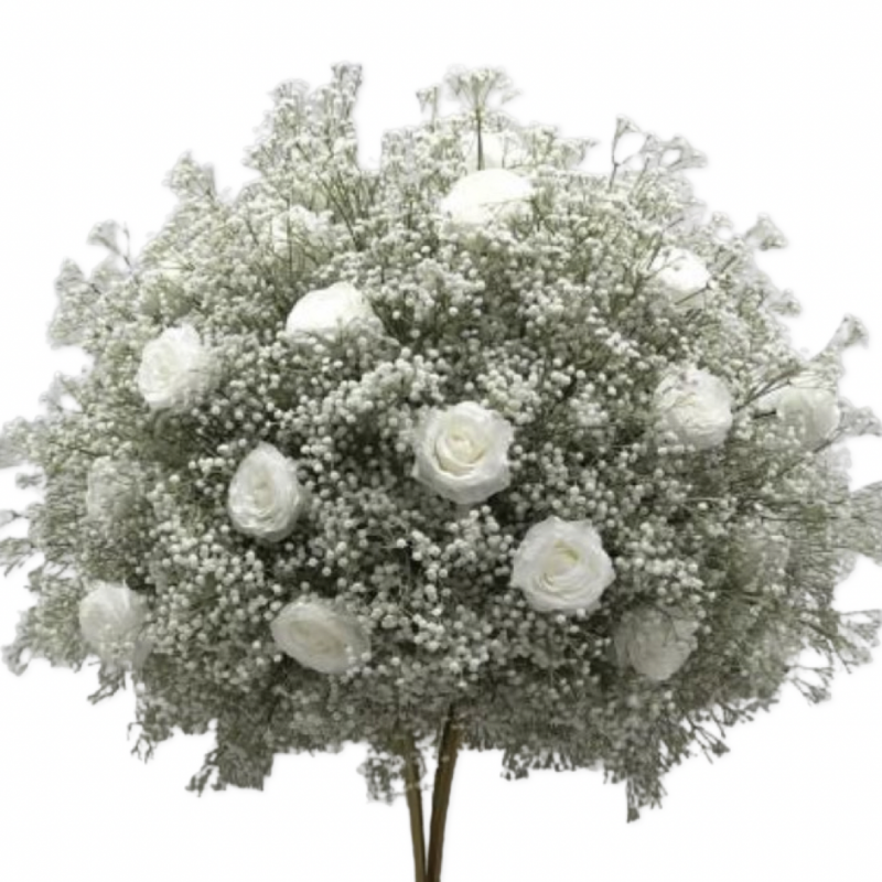Boule de fleur gypsophiles et rose blanche 60 cm location