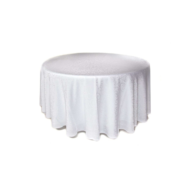 Nappe ronde arabesque BLANC CASSE polyester diam 240 location